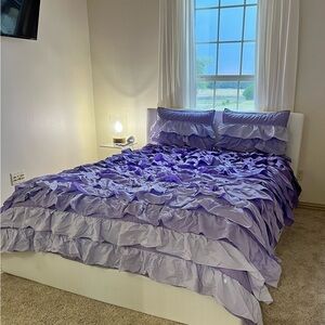 Purple Ruffle Comforter with Two Shams - Full Size